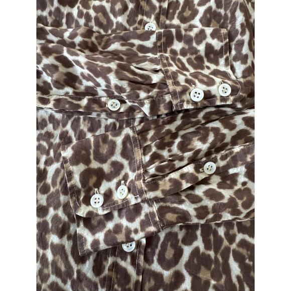 J. Crew prefect cheetah print silk cotton mix button down shirt brown 2 - Picture 10 of 15